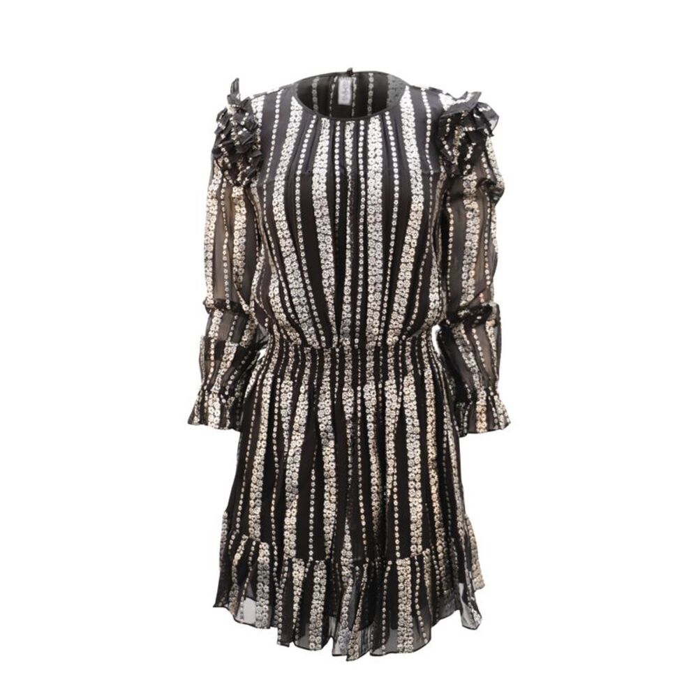 Michael Kors Ruffled Metallic Jacquard Mini Dress in Black Viscose